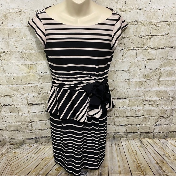 Just Taylor Black Striped Peplum Cap Sleeve Dress - Picture 1 of 6